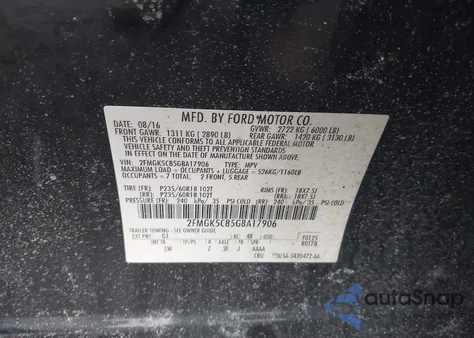 2016 Ford Flex Sel from USA, damaged, VIN 2FMGK5C85GBA17906